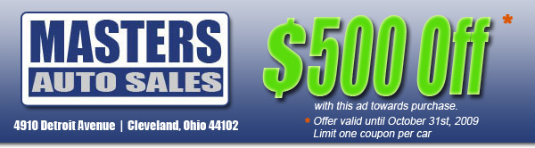 Masters Auto Sales - Save $500!